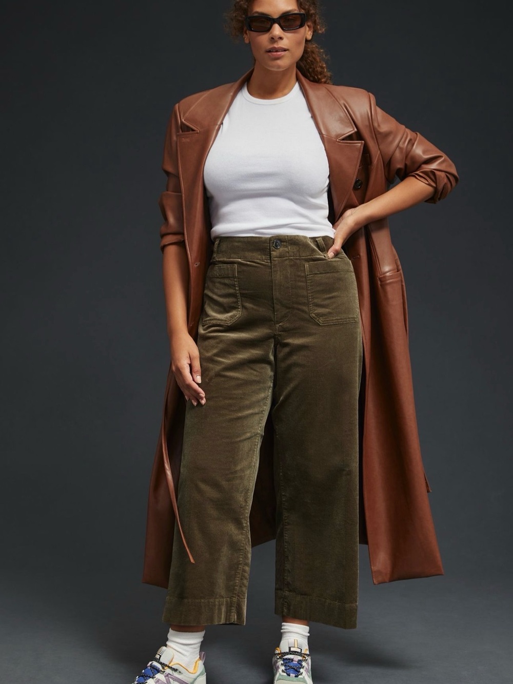 Anthropologie Maeve Colette Corduroy Crop Wide Leg Pants Moss